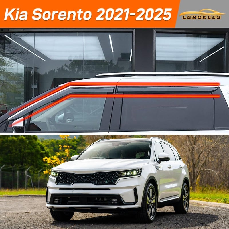 LONGKEES in-Channel Window Visors Rain Guards FIT Kia Sorento 2021-2025 (2021-2025) – 4-Piece in-Channel Dark-Smoke Polycarbonate Vent Deflectors - Image 2